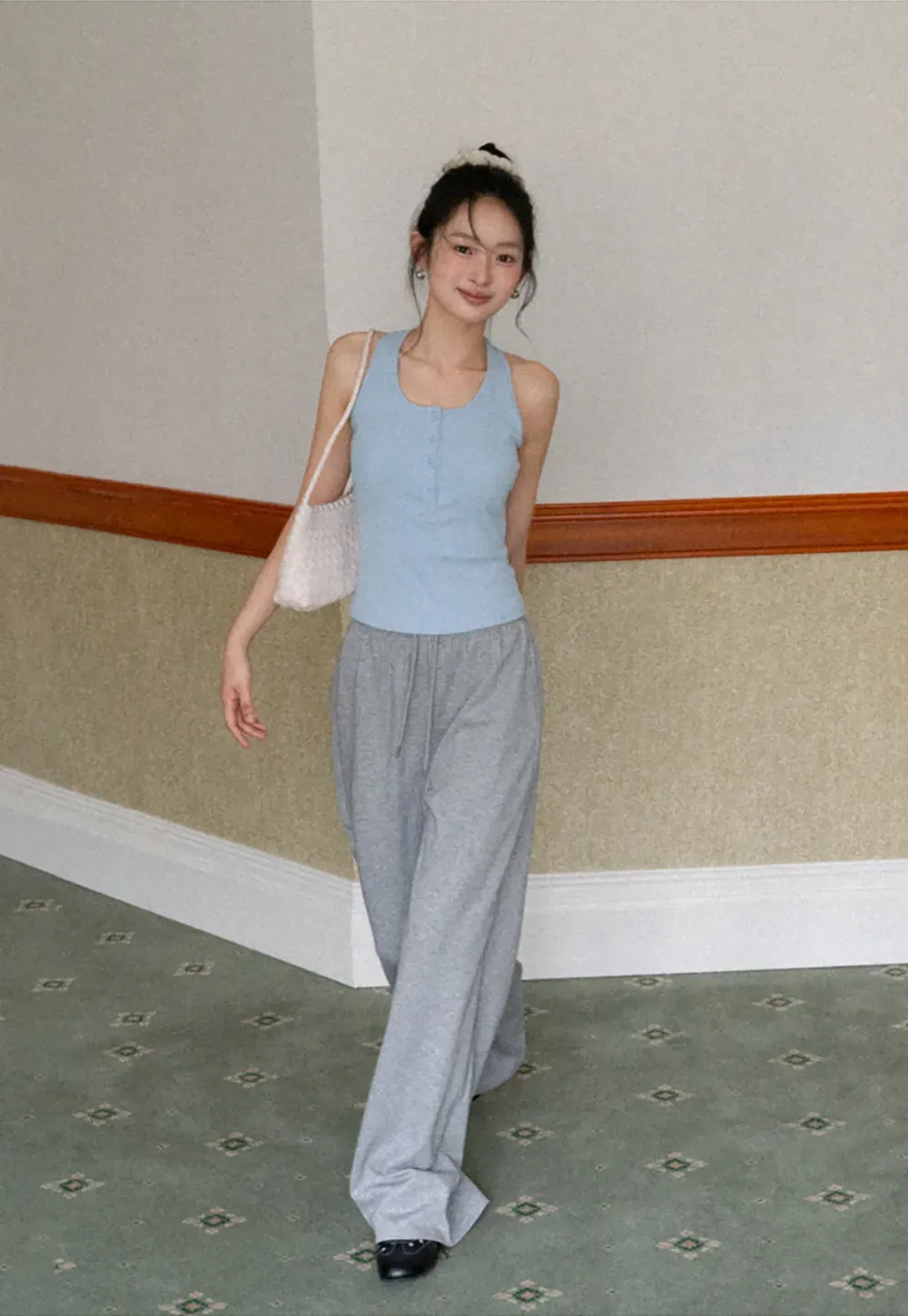 Sleeveless Halter Neck Top with Front Placket