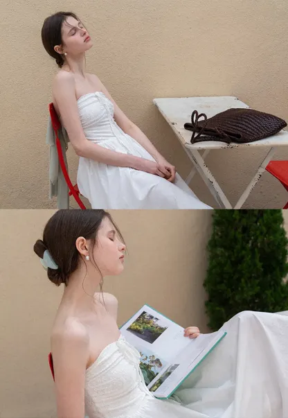 Strapless Maxi Dress with Front Bow Detail