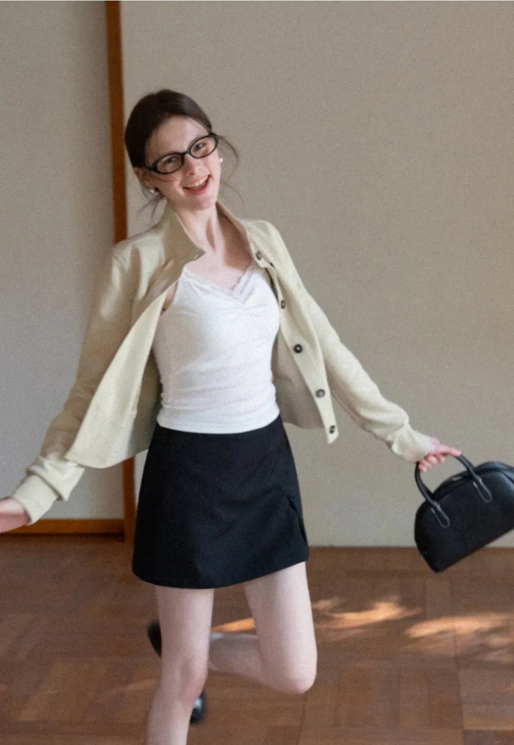 Plaid Skirt with Front Slit