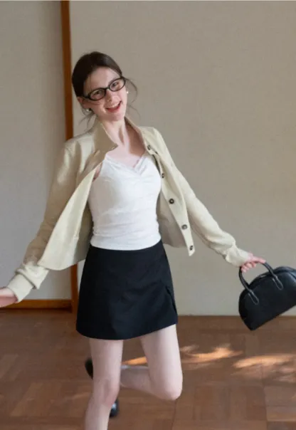 Plaid Skirt with Front Slit