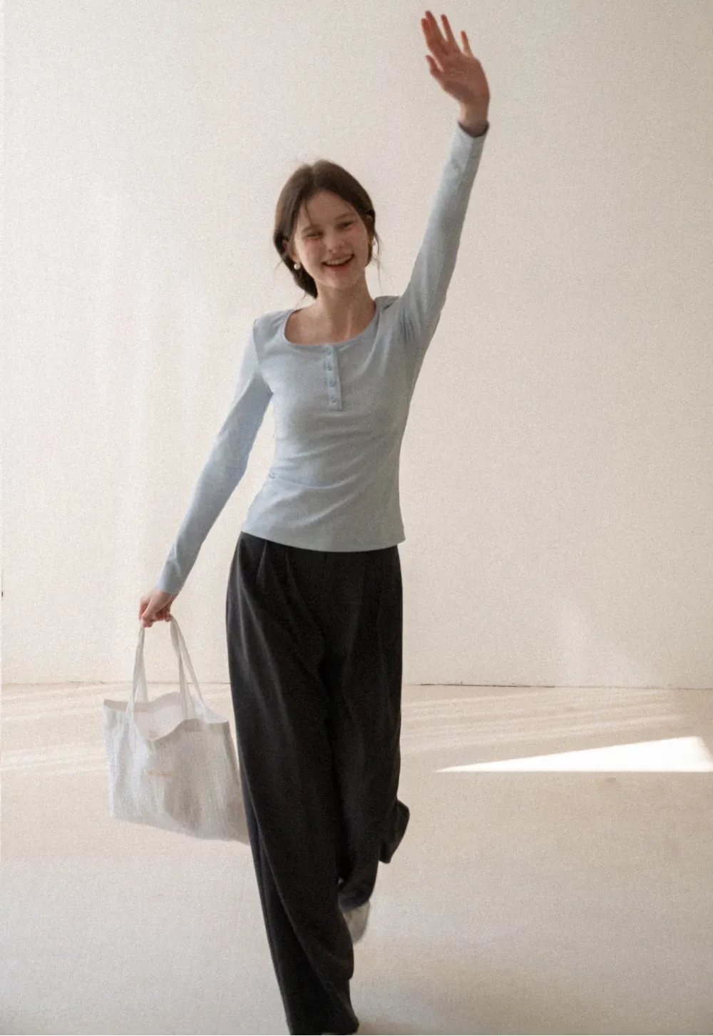 Long sleeve henley top with front buttons