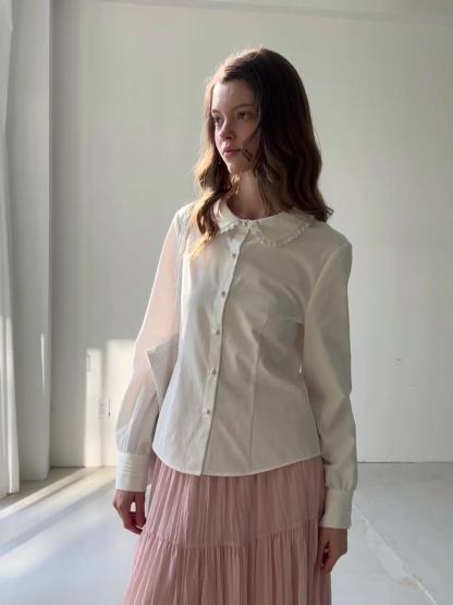 Classic White Blouse with Lace Collar