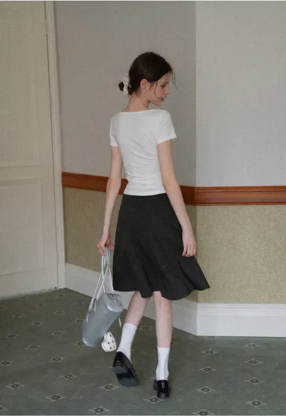 Pleated A-line Skirt with Waistband