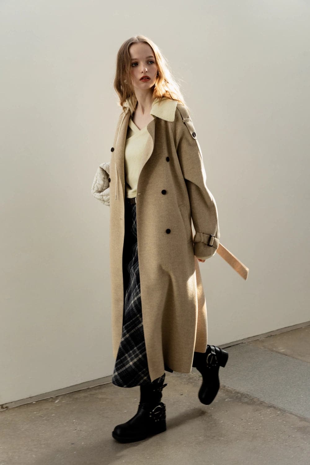 Classic Plaid Midi Skirt with Belted Waist