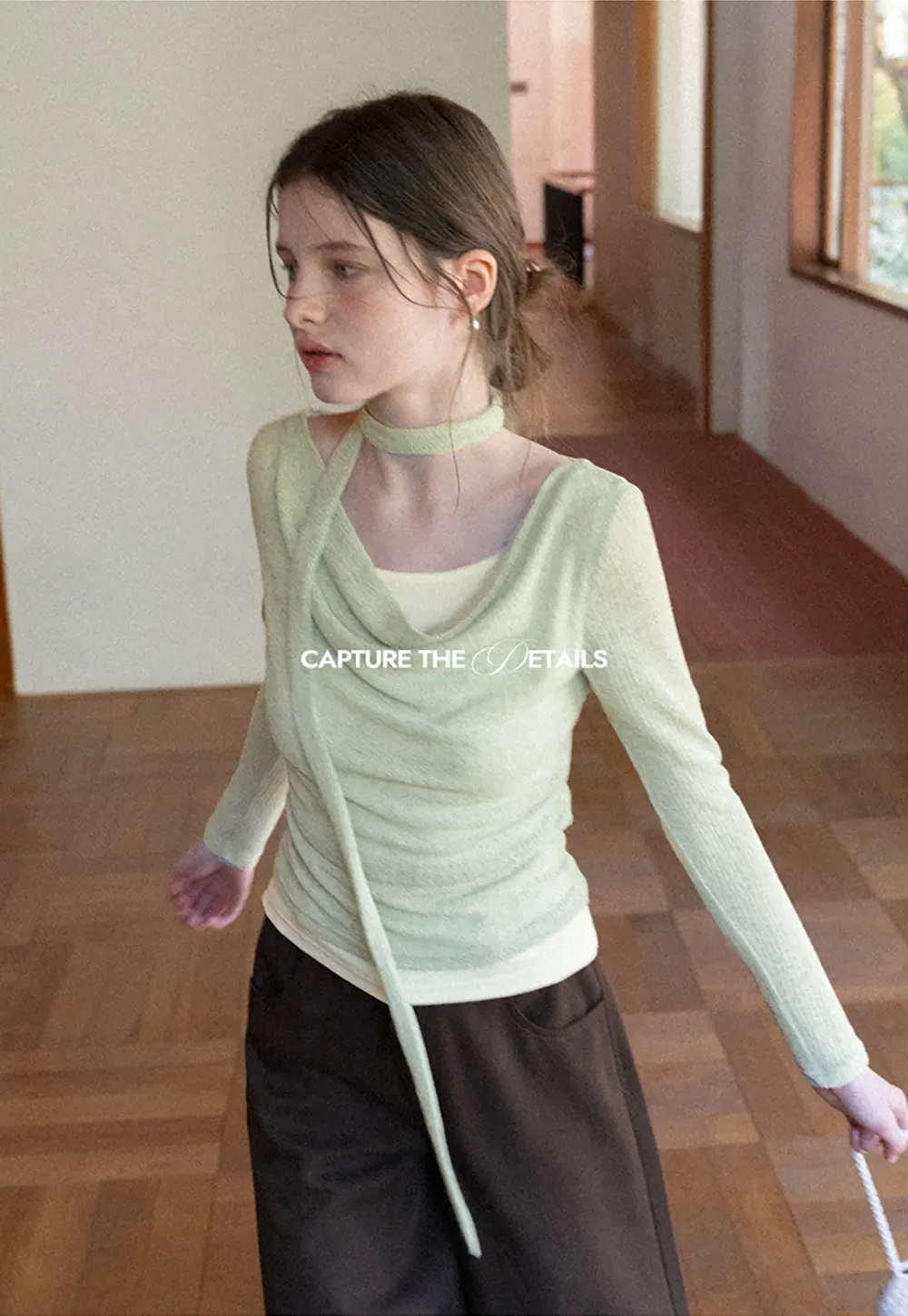 Long sleeve knit top with back tie detail