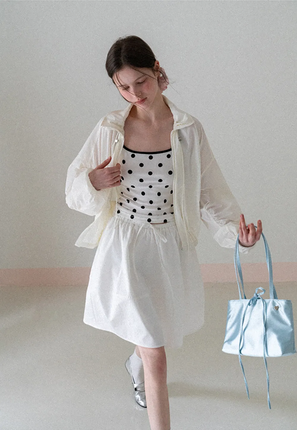 A-line skirt with drawstring waist and layered hem