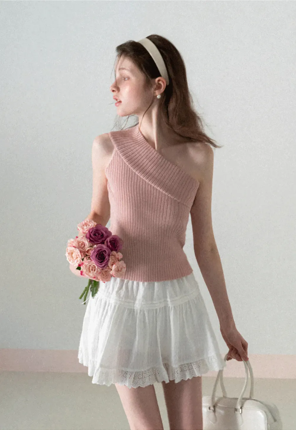 Asymmetrical Ribbed Knit Sleeveless Top