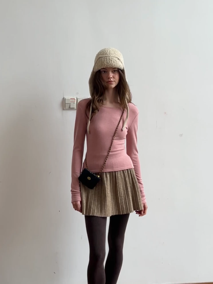 Women Casual Long Sleeve Top with Ribbed Design