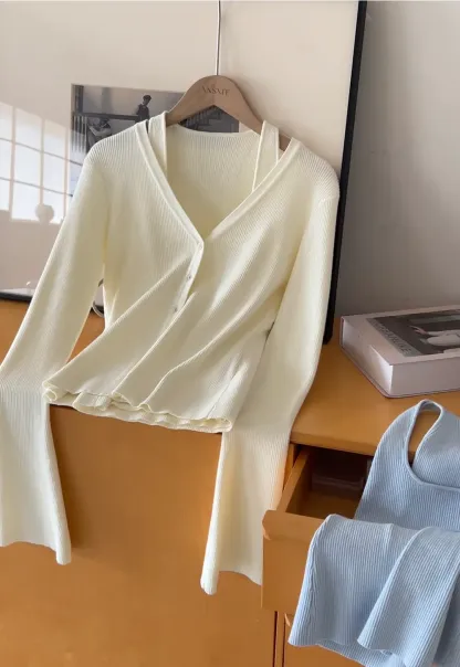 Light Knit Sweater Set with Tank Top and Cardigan Design