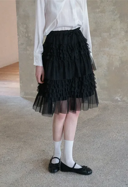 Tiered Ruffled Sheer Skirt with Drawstring Waist