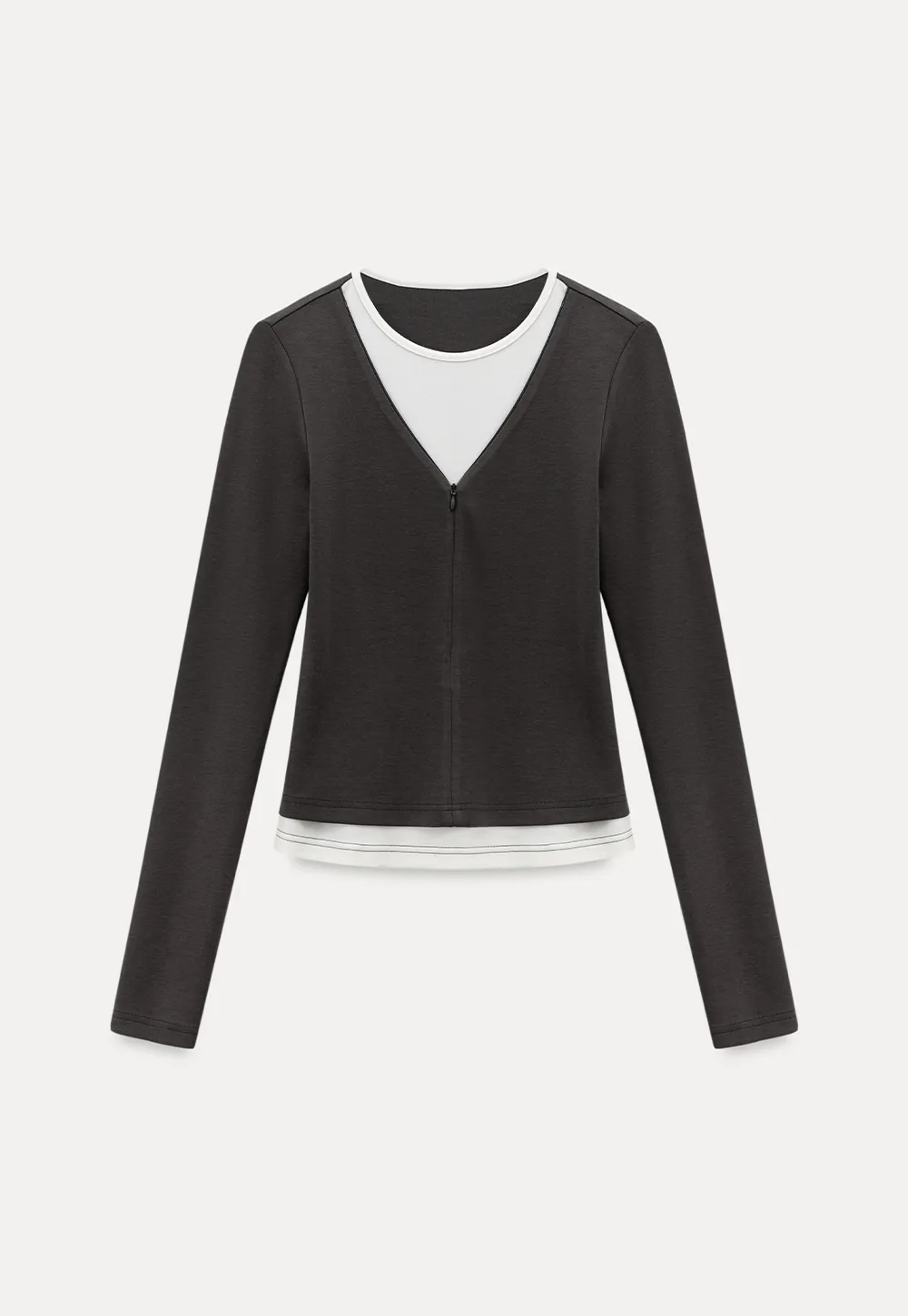 Long sleeve crop top with round neck and hem stitching design