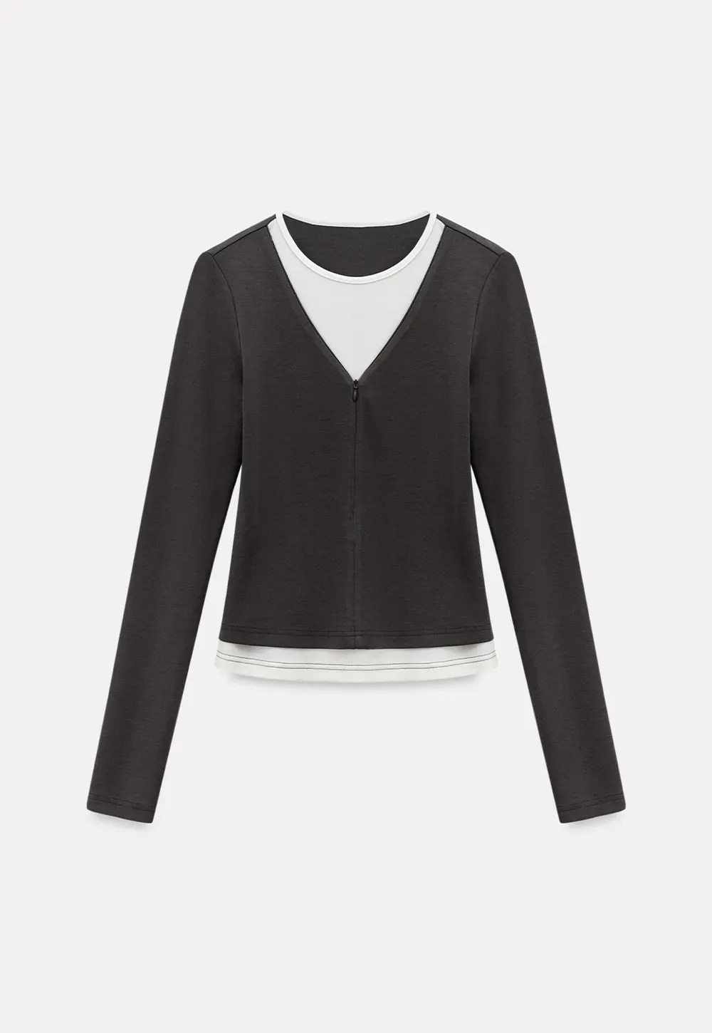 Long sleeve crop top with round neck and hem stitching design