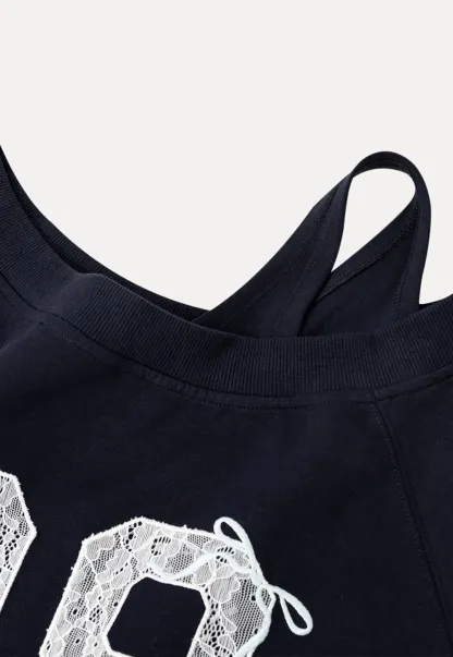 Off Shoulder Sweatshirt with Lace Number Print