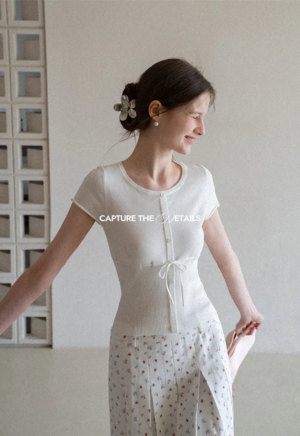 Short Sleeve Knit Cardigan with Front Buttons and Waist Tie