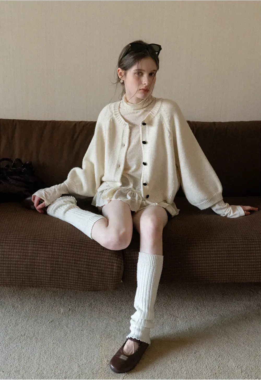 floral dot long sleeve top with ruffle hem