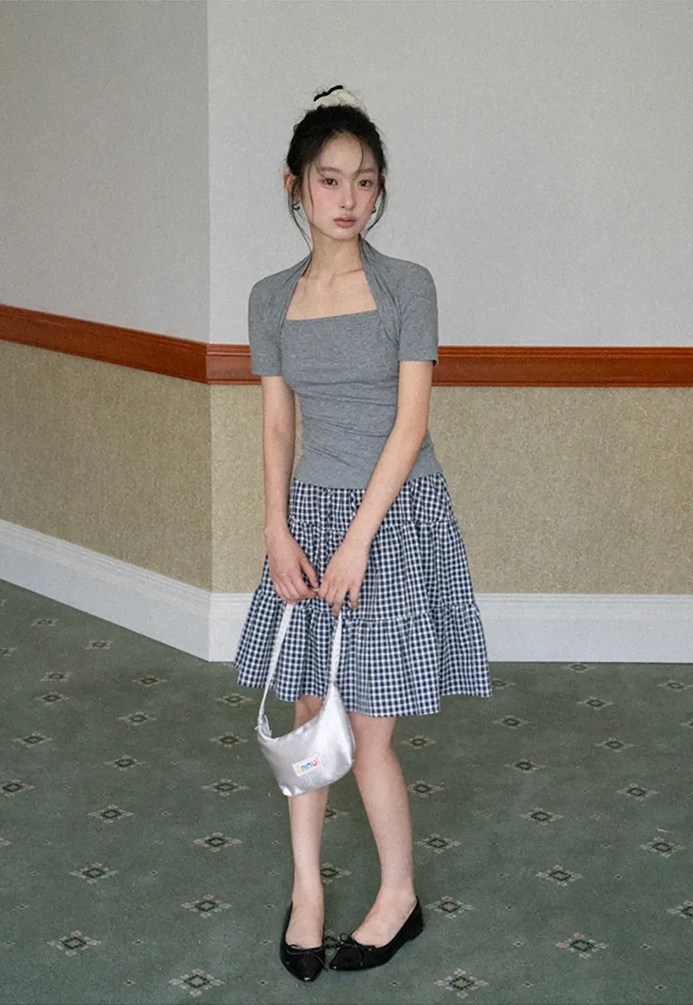 Gingham Pattern Tiered Skirt