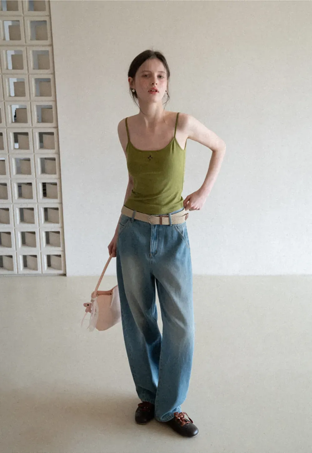 Gray tank top with small embroidered cross detail