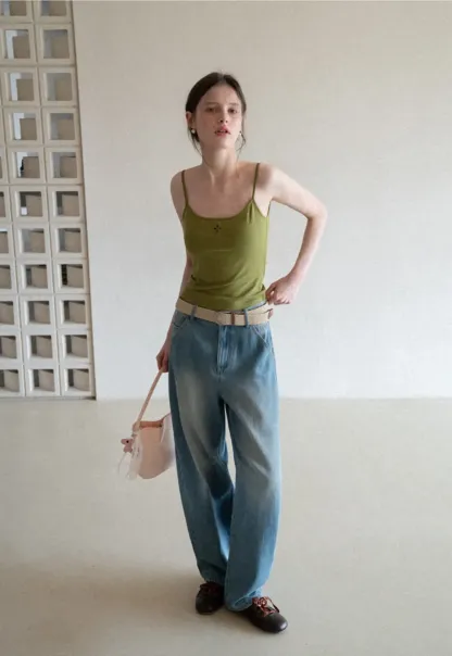 Gray tank top with small embroidered cross detail