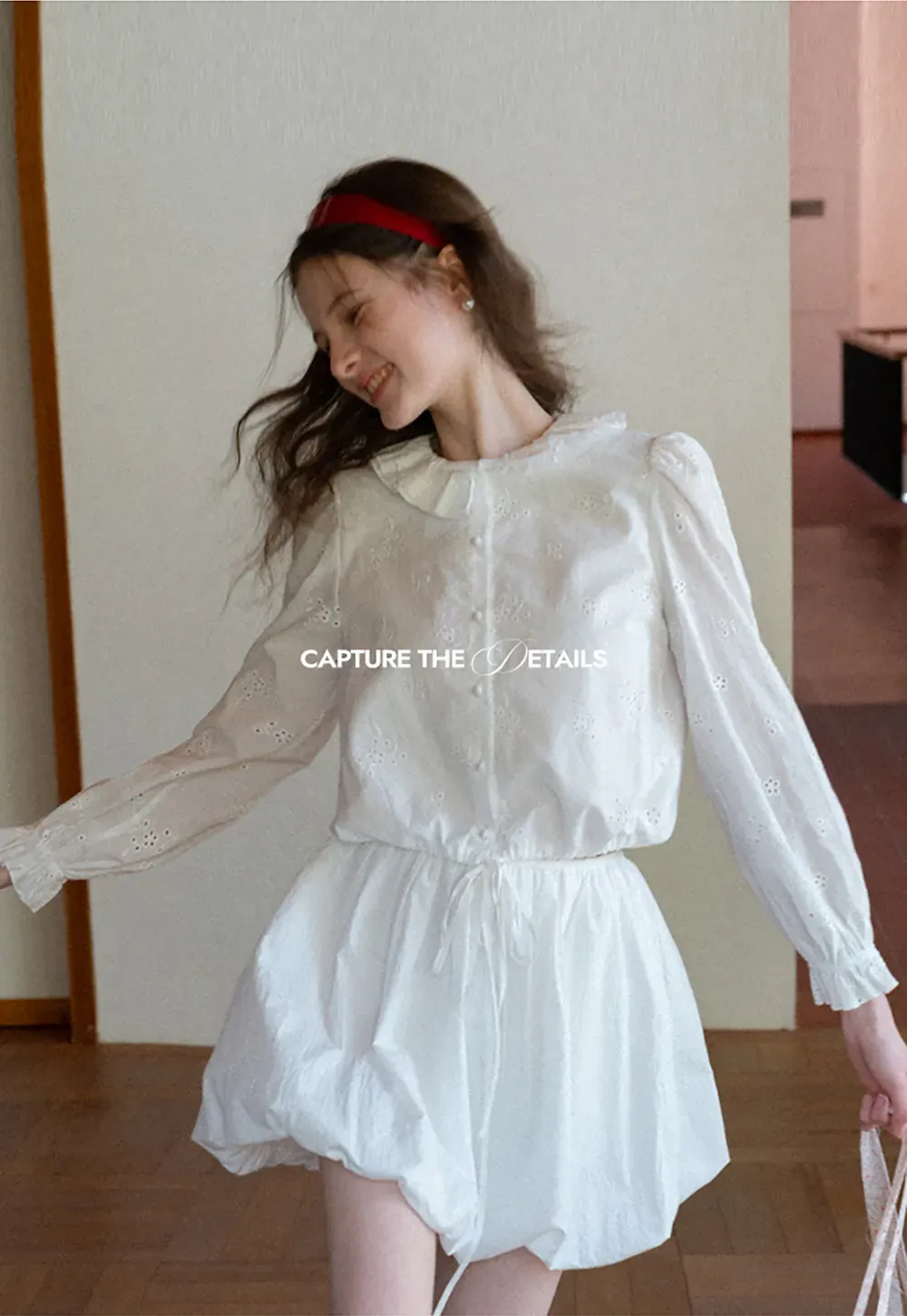 Ruffled Collar Long Sleeve Button Up Shirt