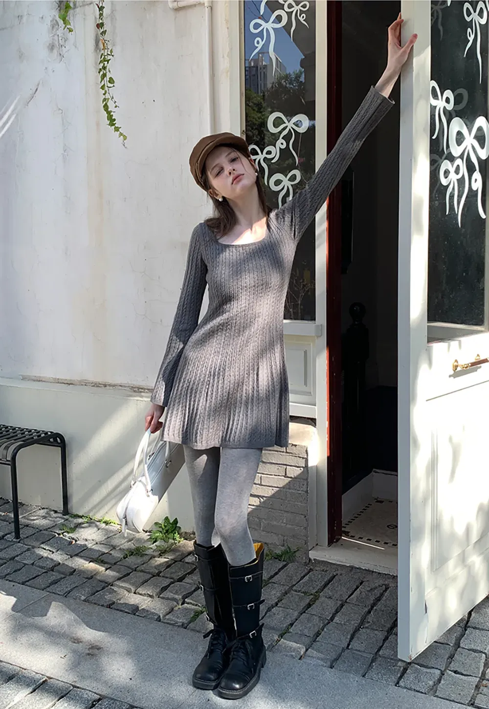 Elegant Cable Knit Flare Dress