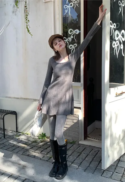 Elegant Cable Knit Flare Dress