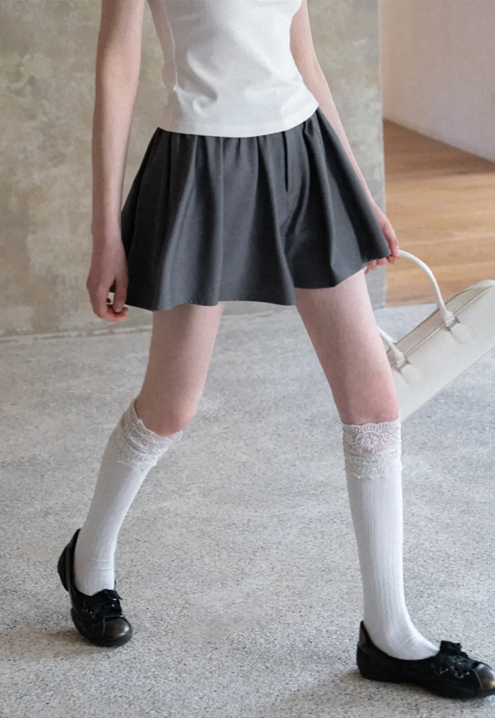 Pleated A-line Mini Skirt with Waistband