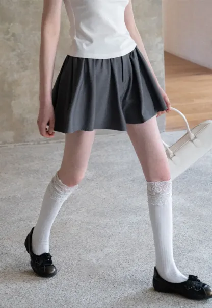 Pleated A-line Mini Skirt with Waistband