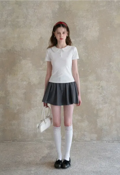 Short Sleeve Collared Button Front T Shirt