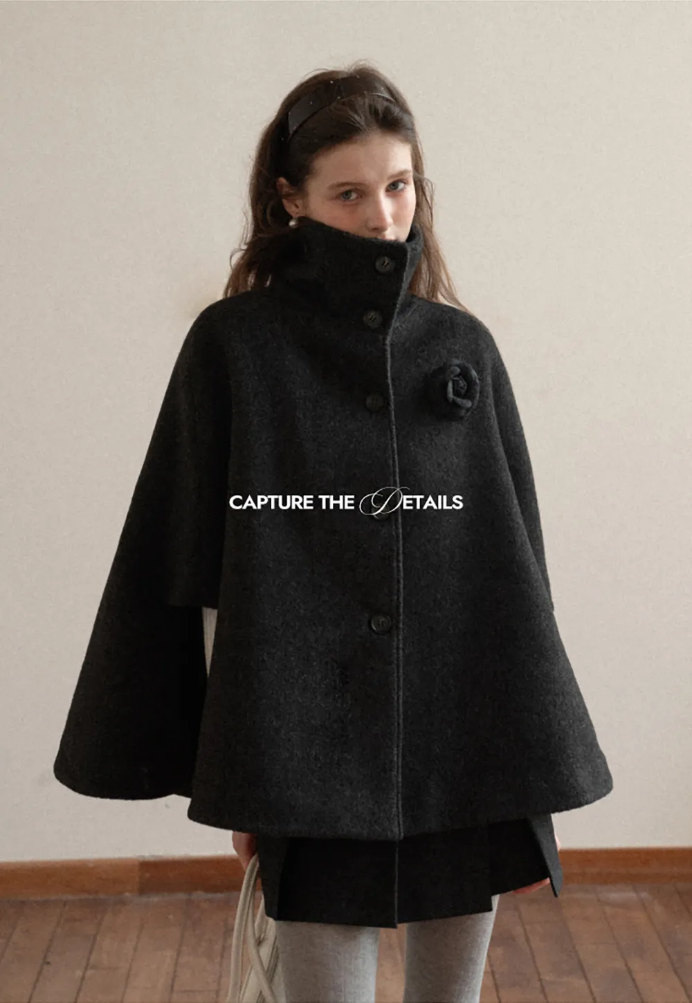 Wool Cape with High Neck Design