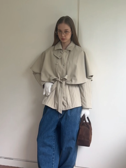 Trench Coat with Belt and Cape Sleeves for Women