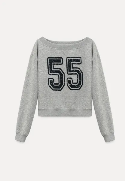Off Shoulder Sweatshirt with Number Print