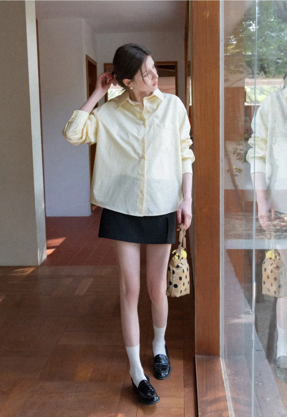 Plaid Skirt with Front Slit