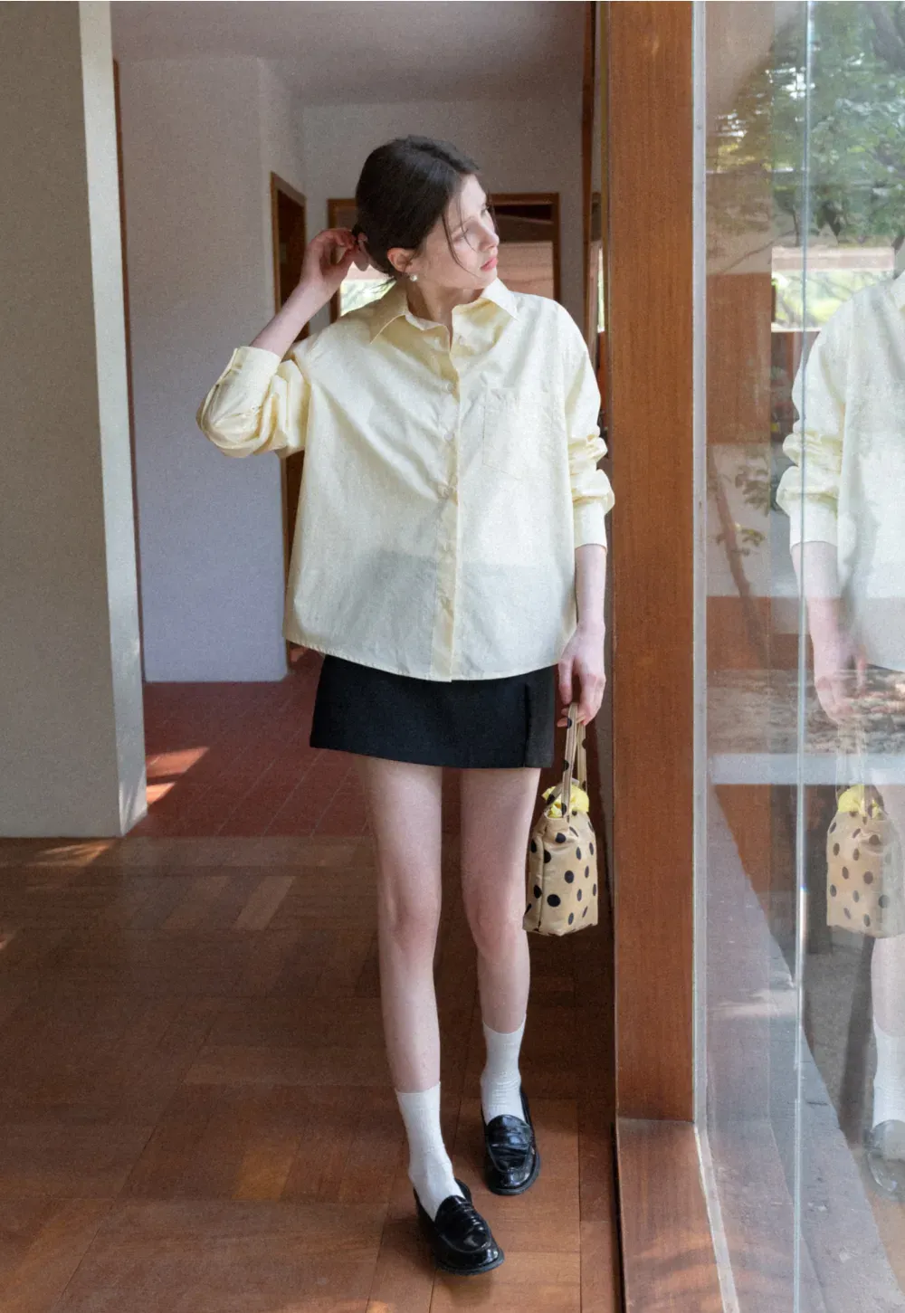 Plaid Skirt with Front Slit