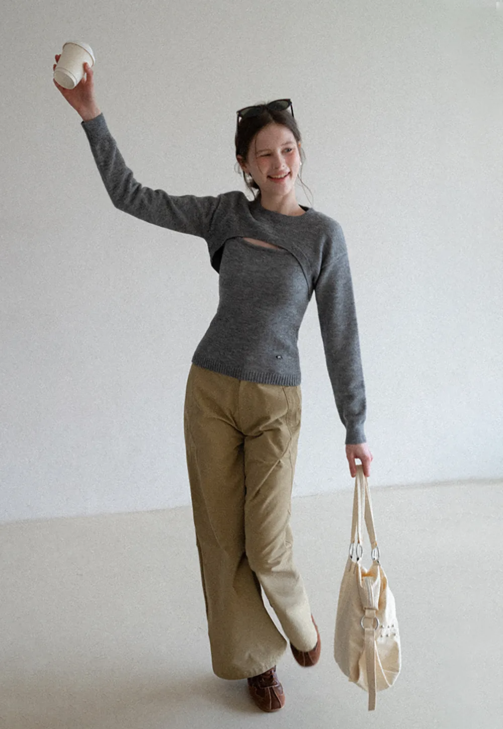 Cutout Detail Round Neck Knit Sweater