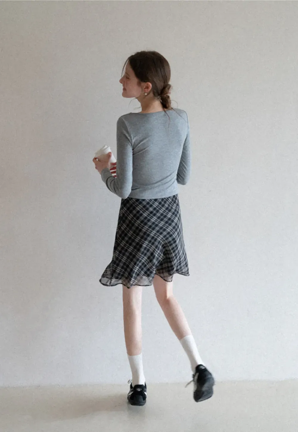 Plaid Skirt with Flowy Hem Design