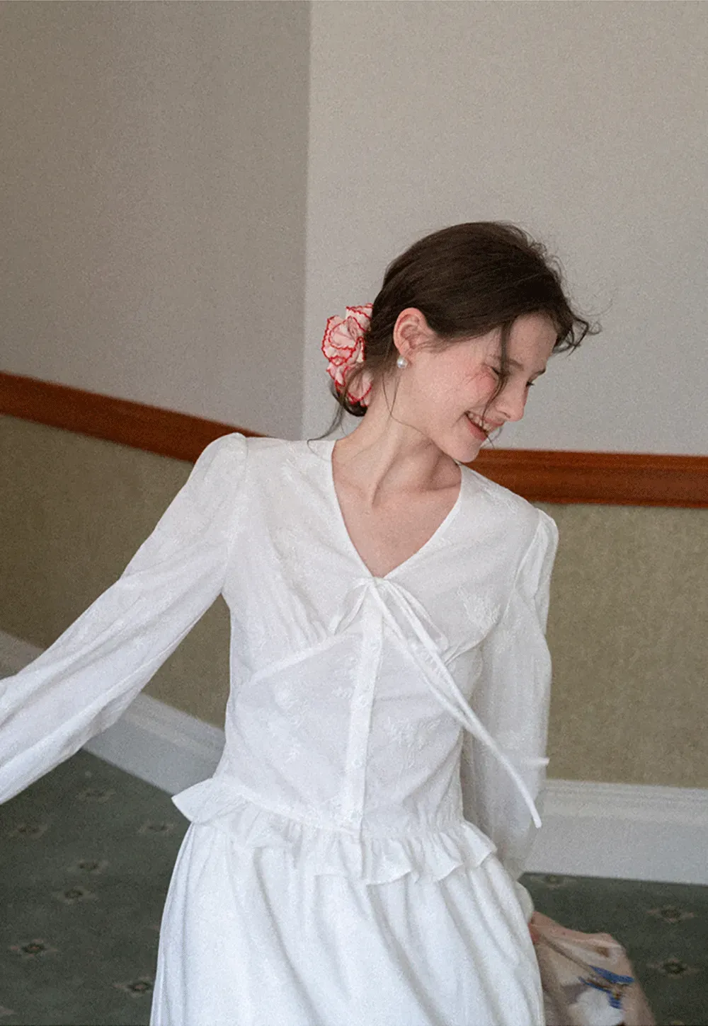 Shirt with ruffled sleeves and layered skirt