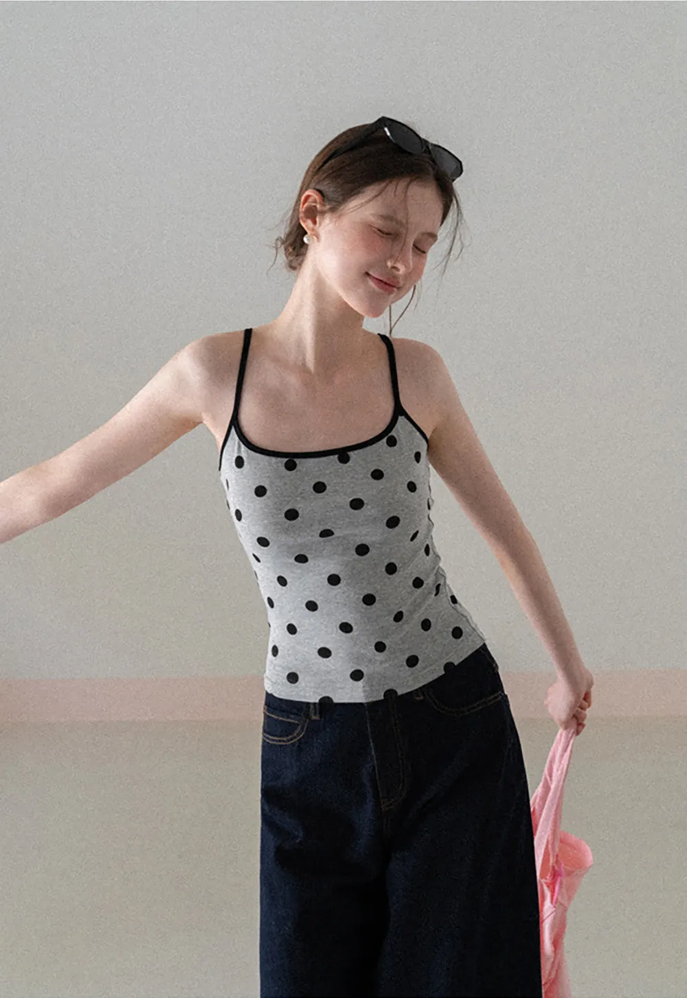 Polka Dot Tank Top with Thin Straps
