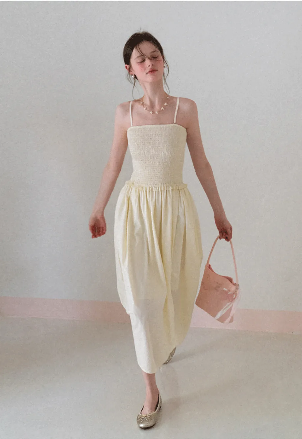 Strapless Smocked Bodice A Line Midi Dress