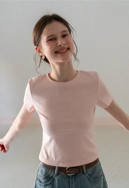 Short Sleeve Crew Neck T Shirt with Sheer Scarf Detail