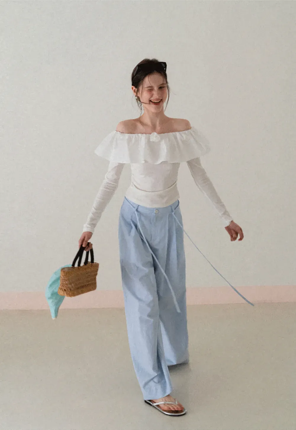 Wide Leg Pleated Casual Pants with Drawstring Waist