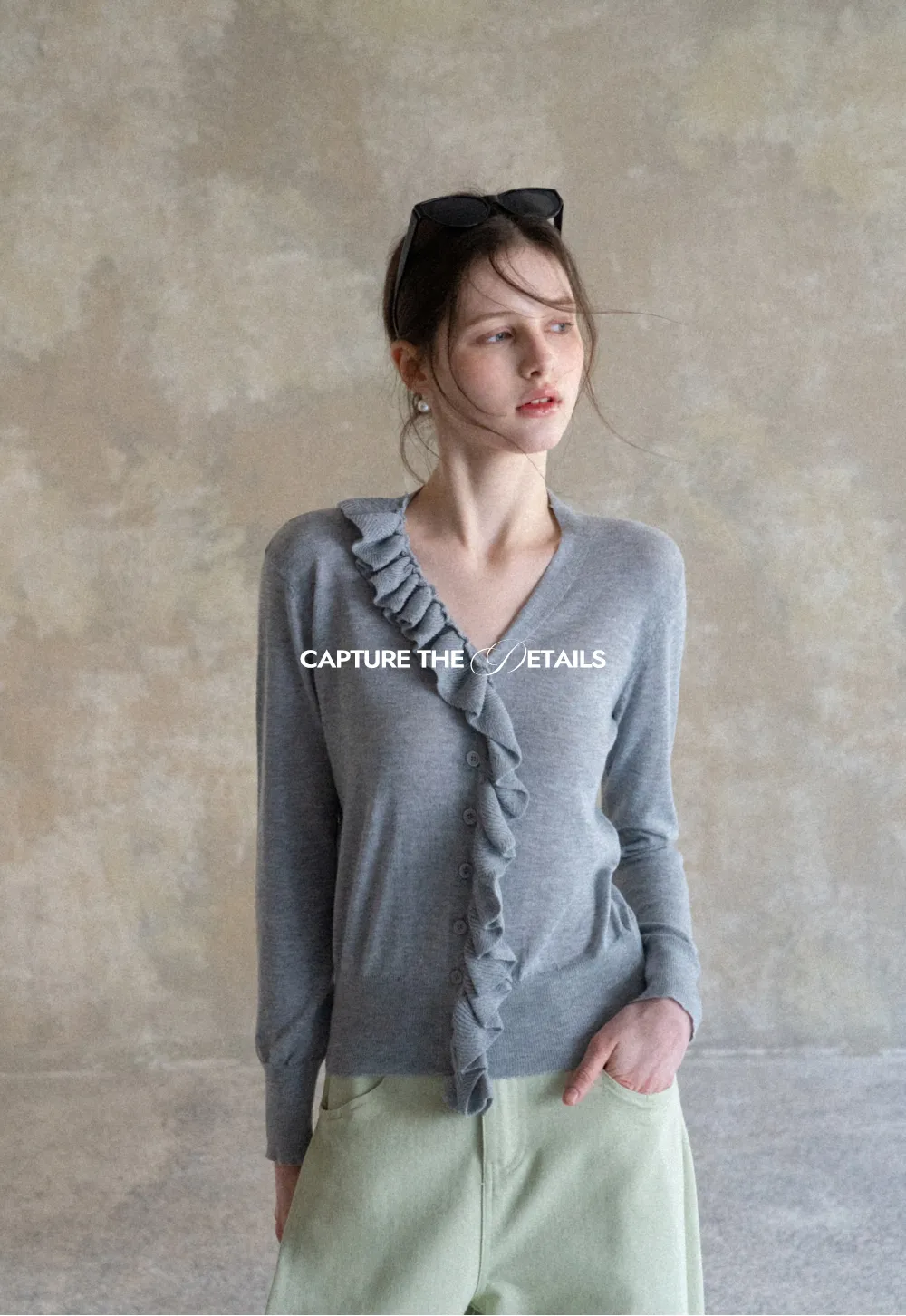 Lightweight Long Sleeve Knit Sweater with Ruffled Trim