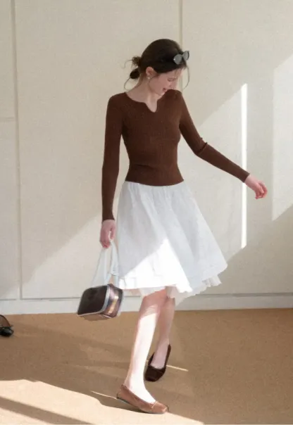 V Neck Cable Knit Sweater Top