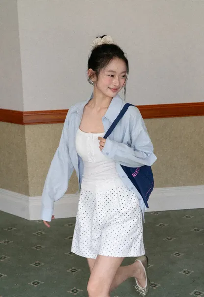 Lightweight long sleeve button front shirt with lace trim