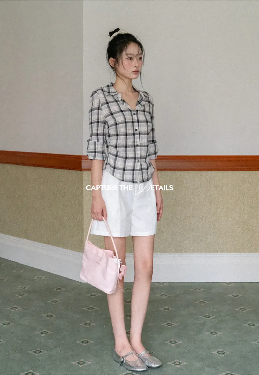 Plaid Shirt with Rolled Sleeves and Button Front