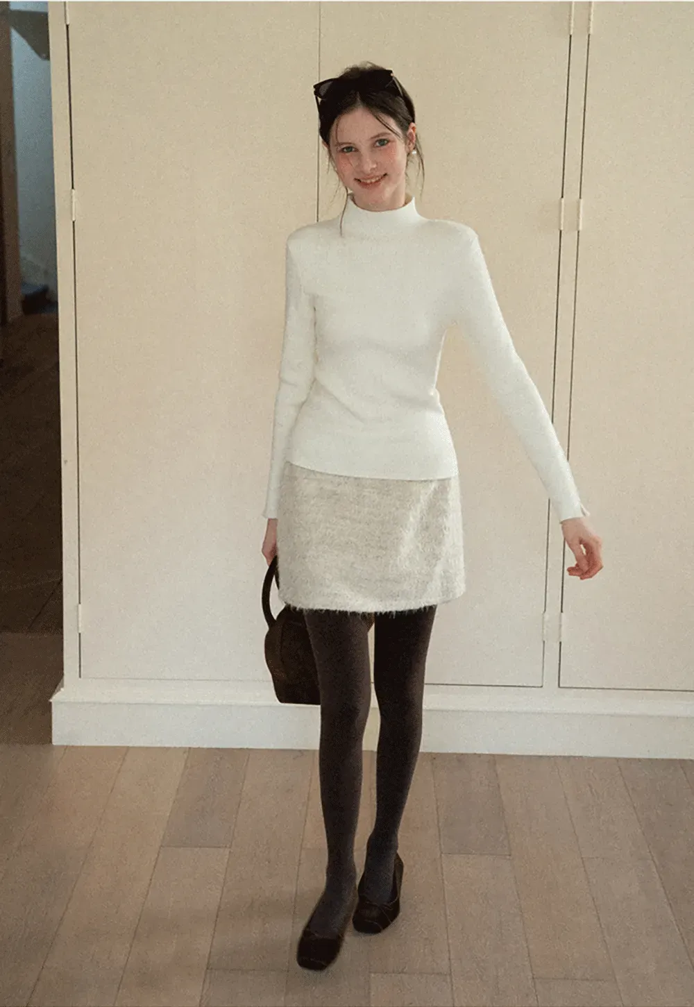 Elegant High Neck Knit Sweater with Button Detail Sleeve