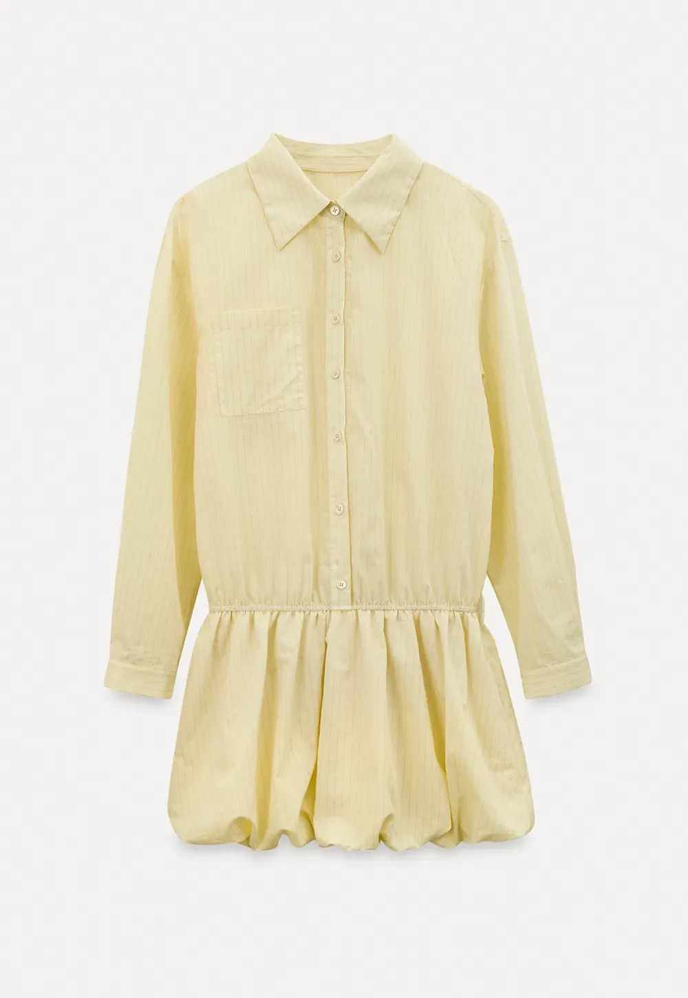 Button Front Shirt Dress with Pleated Pocket and Elastic Waist