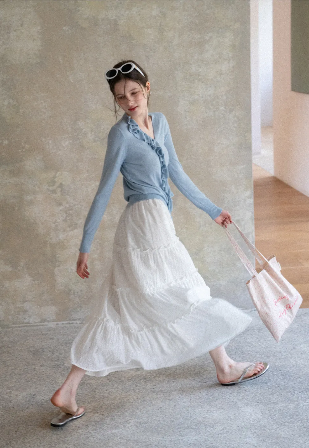 Tiered Ruffled Eyelet Maxi Skirt