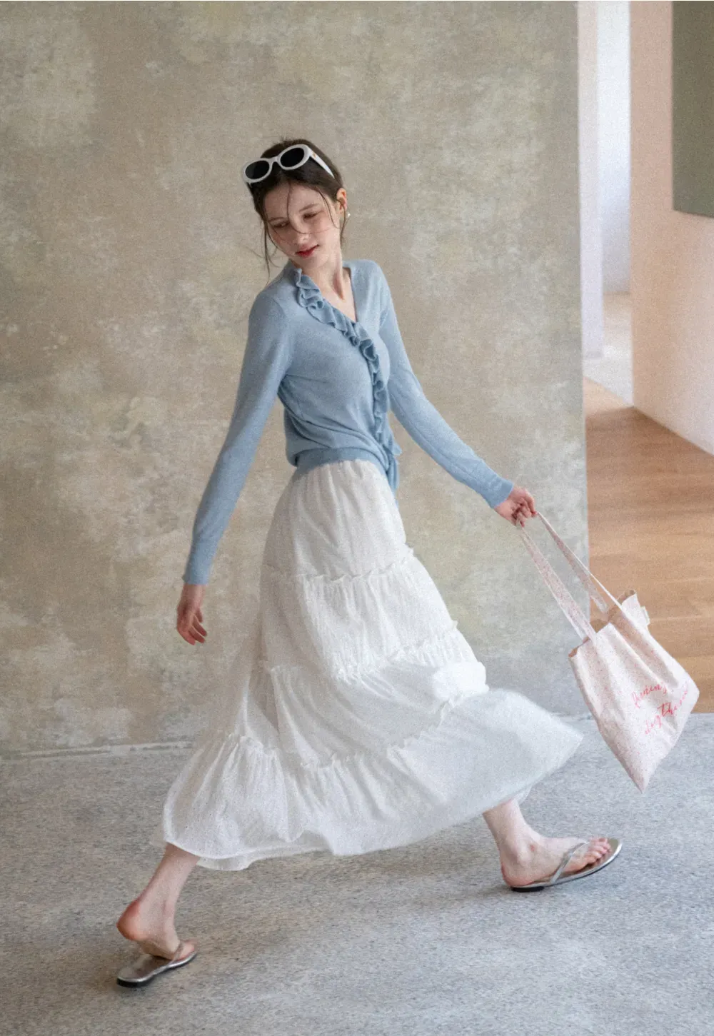 Tiered Ruffled Eyelet Maxi Skirt