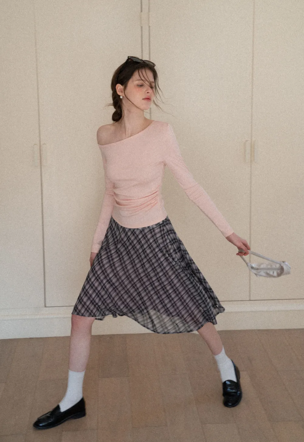 Asymmetrical long sleeve off shoulder top