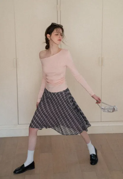 Asymmetrical long sleeve off shoulder top